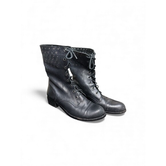 GIANNI BINI Womens Size 9 M Black Leather Studded Ankle Combat Boots Bootie - Picture 2 of 12